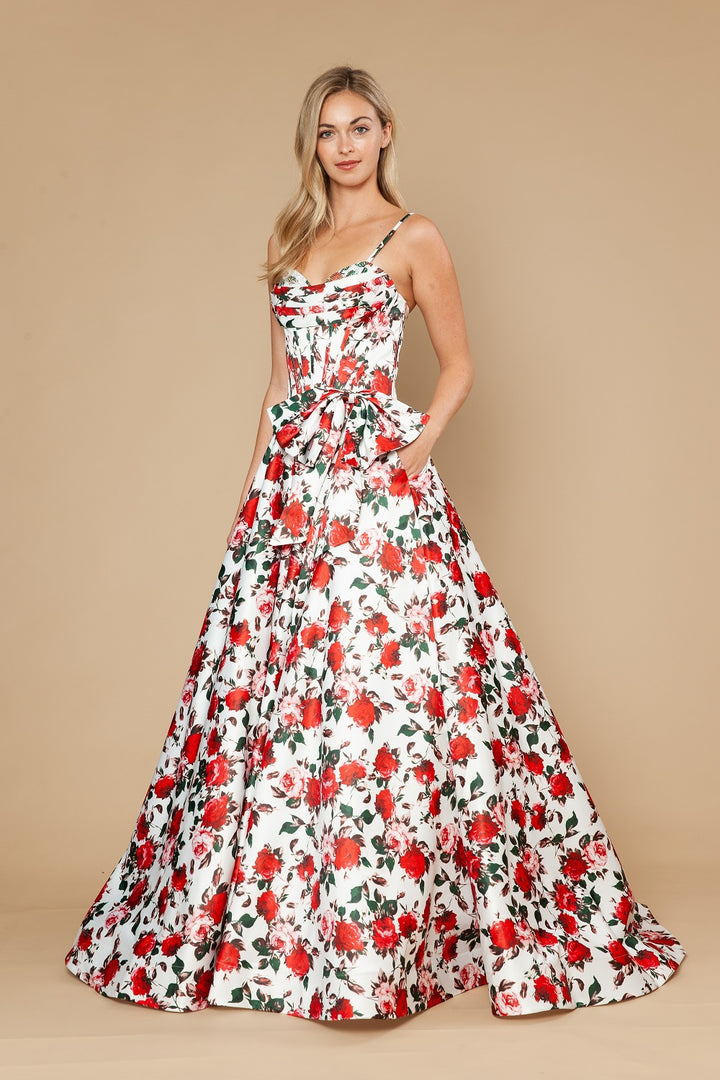 Floral Print Sleeveless A-line Gown by Poly USA 25190