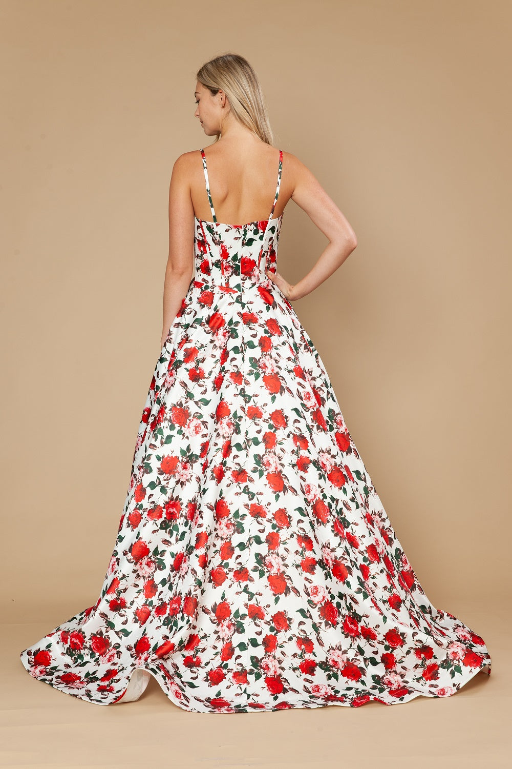 Floral Print Sleeveless A-line Gown by Poly USA 25190