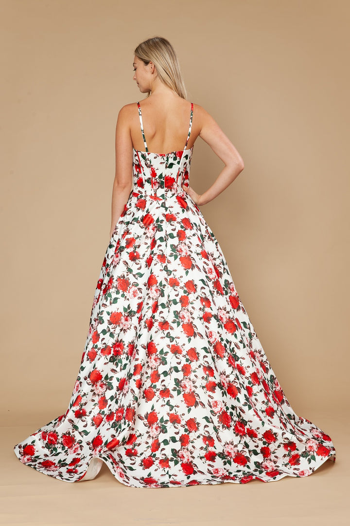 Floral Print Sleeveless A-line Gown by Poly USA 25190