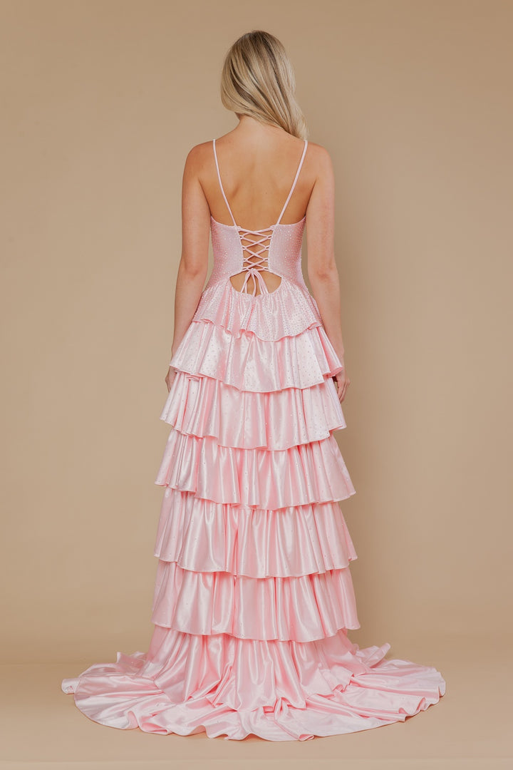 Sleeveless A-line Tiered Slit Gown by Poly USA 25192