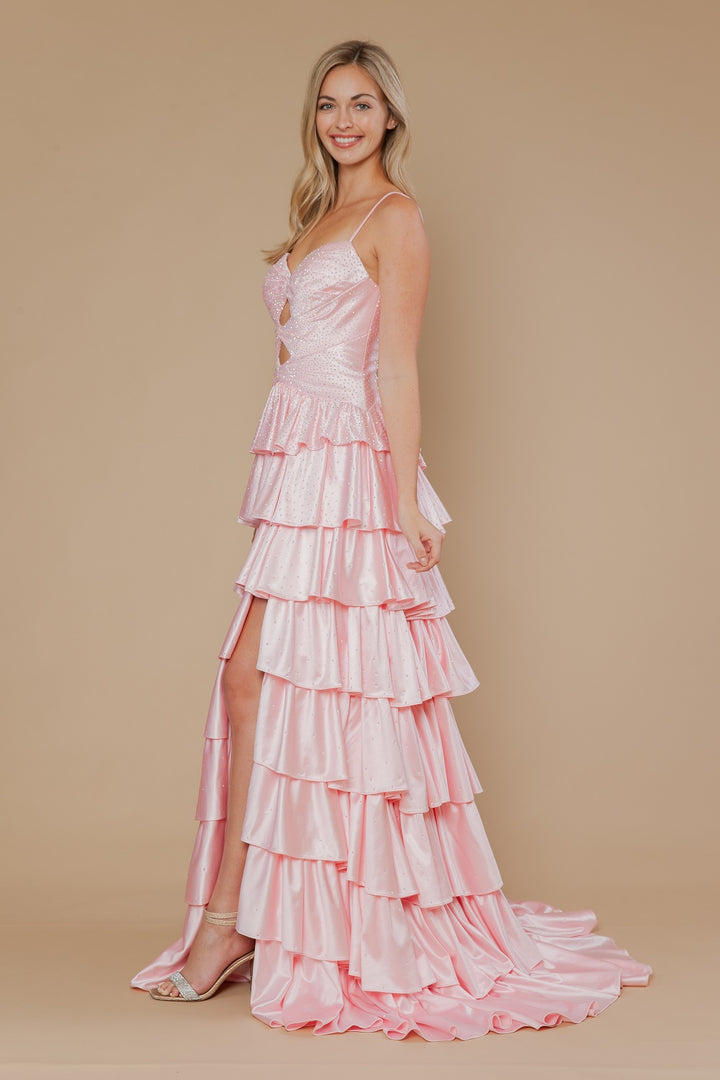 Sleeveless A-line Tiered Slit Gown by Poly USA 25192