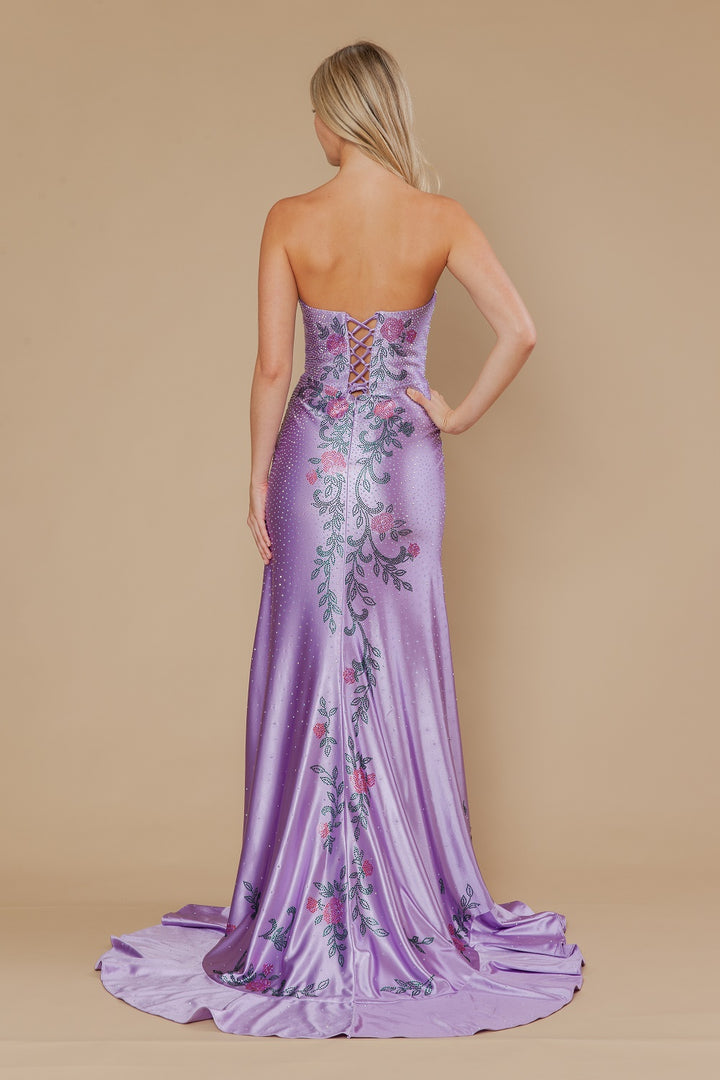 Bead Print Strapless Slit Gown by Poly USA 25194