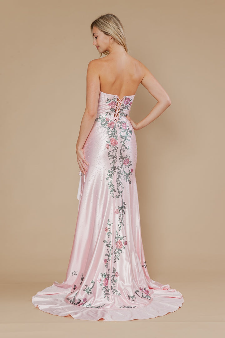 Bead Print Strapless Slit Gown by Poly USA 25194