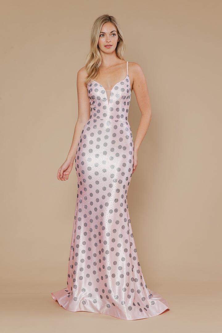 Polka Dot Fitted Sleeveless Gown by Poly USA 25196