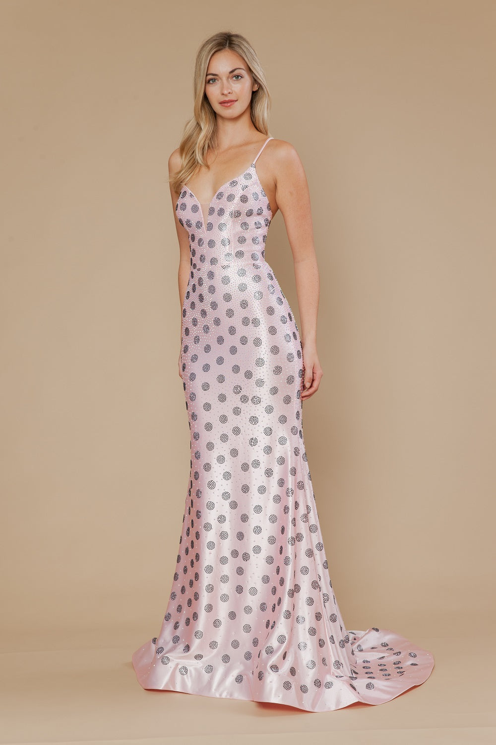 Polka Dot Fitted Sleeveless Gown by Poly USA 25196