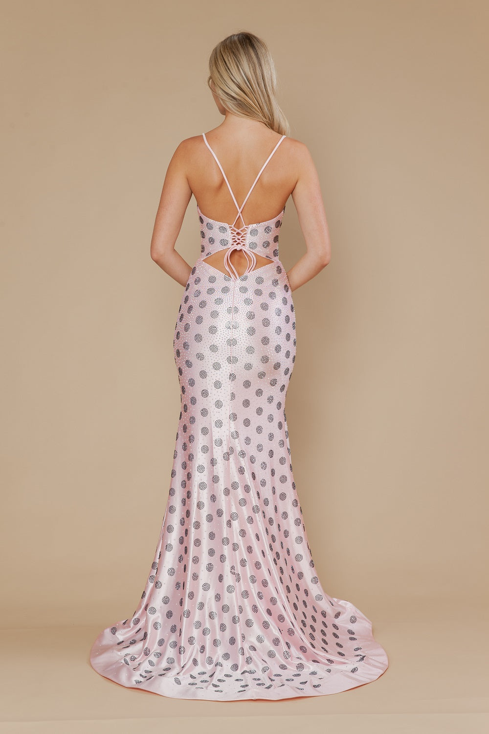 Polka Dot Fitted Sleeveless Gown by Poly USA 25196