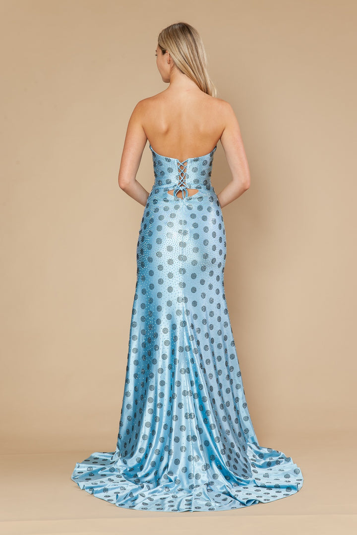 Polka Dot Strapless Slit Gown by Poly USA 25198