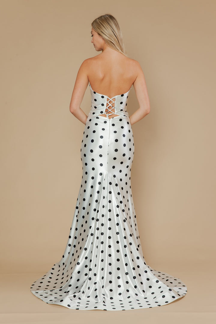 Polka Dot Strapless Slit Gown by Poly USA 25200
