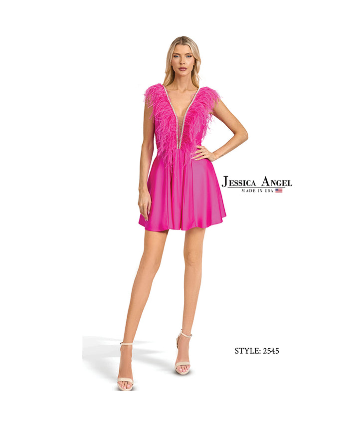 Feather Short V-Neck A-line Dress by Jessica Angel 2545