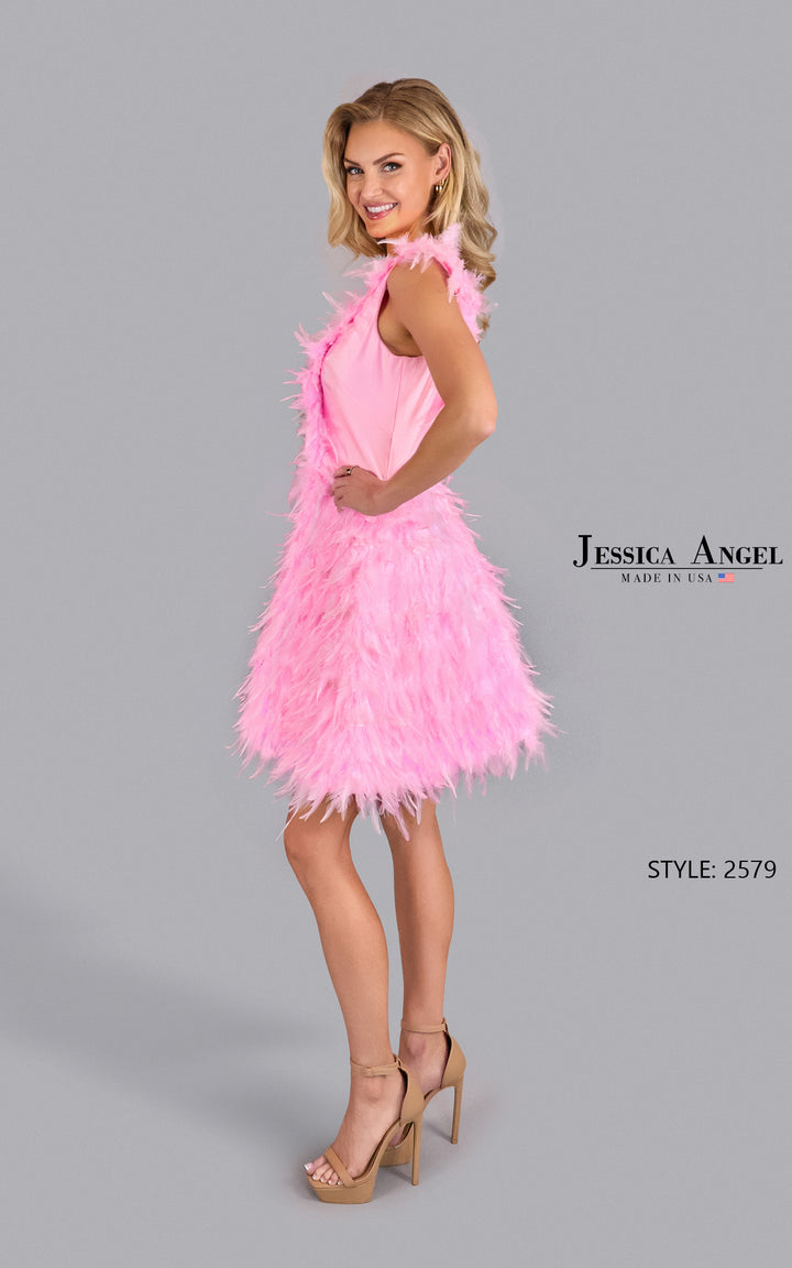 Feather Short V-Neck A-line Dress by Jessica Angel 2579