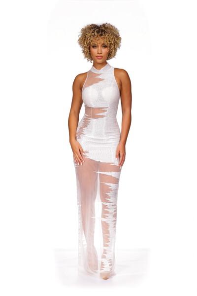 Sheer Fitted Halter Gown by Jovani 25974