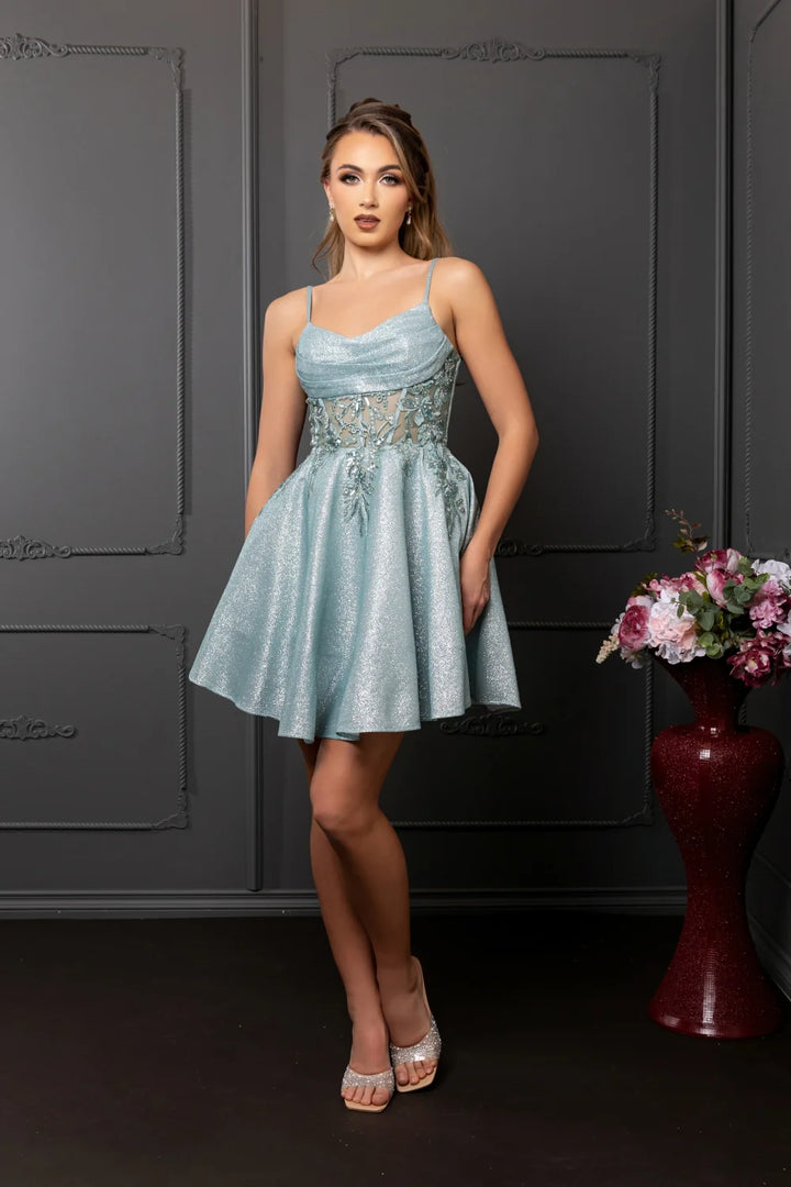 Glitter Short Sleeveless Dress by May Queen MQ2107