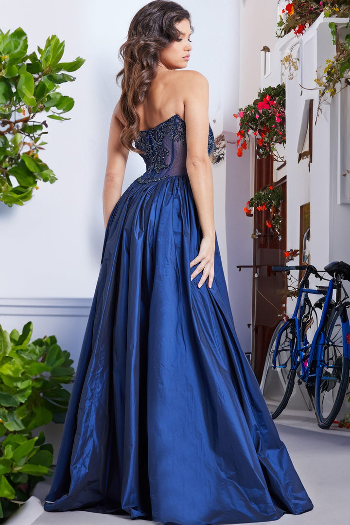 Beaded Sheer Strapless Slit Gown by Jovani 26114