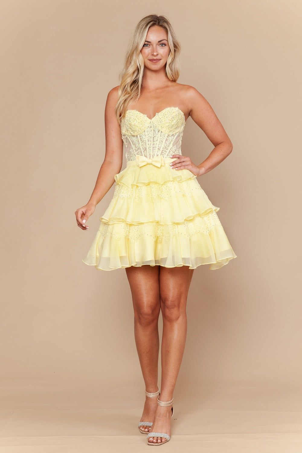 Lace Short Strapless Ruffled Dress by Poly USA 26136