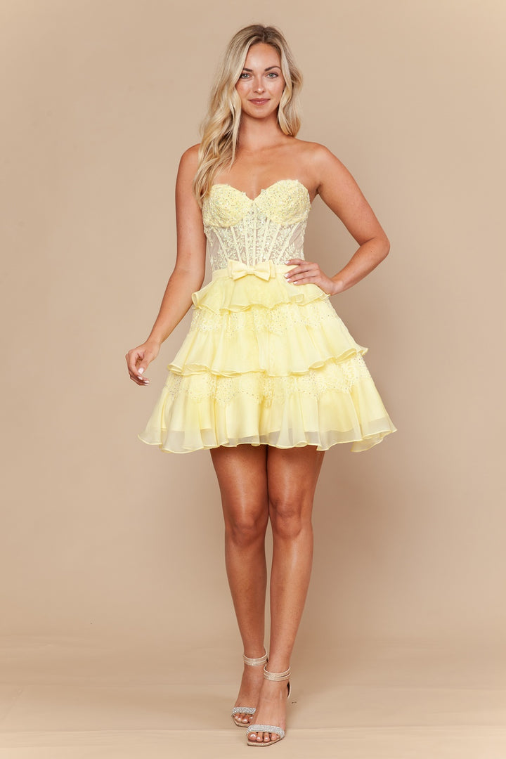Lace Short Strapless Ruffled Dress by Poly USA 26136
