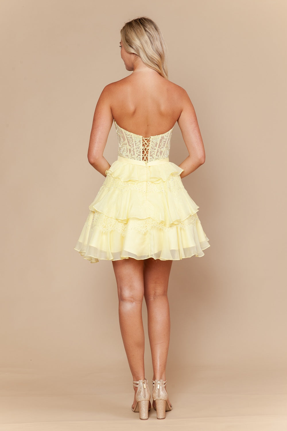 Lace Short Strapless Ruffled Dress by Poly USA 26136