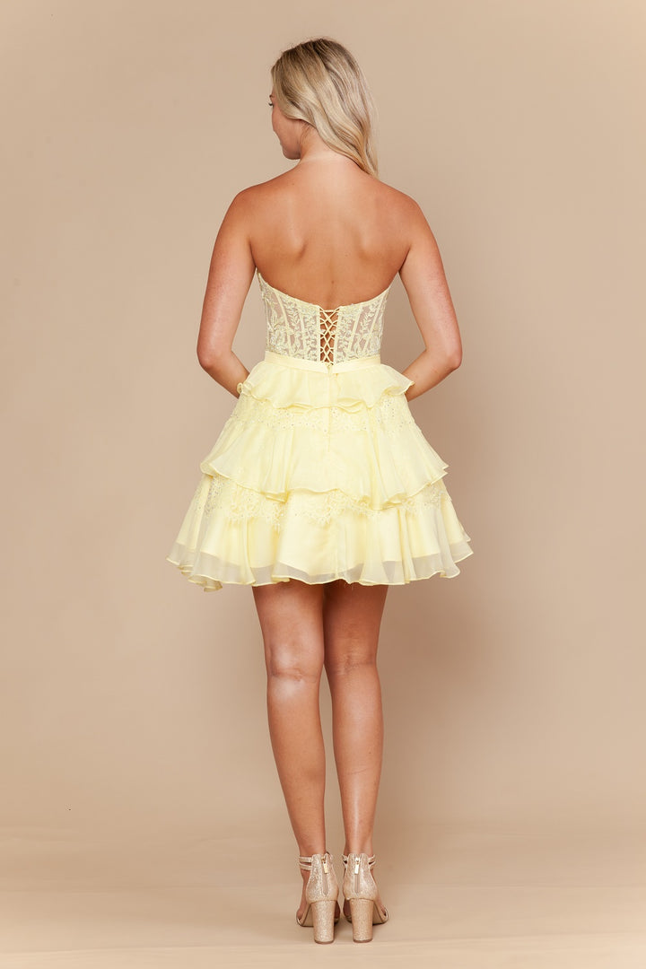 Lace Short Strapless Ruffled Dress by Poly USA 26136