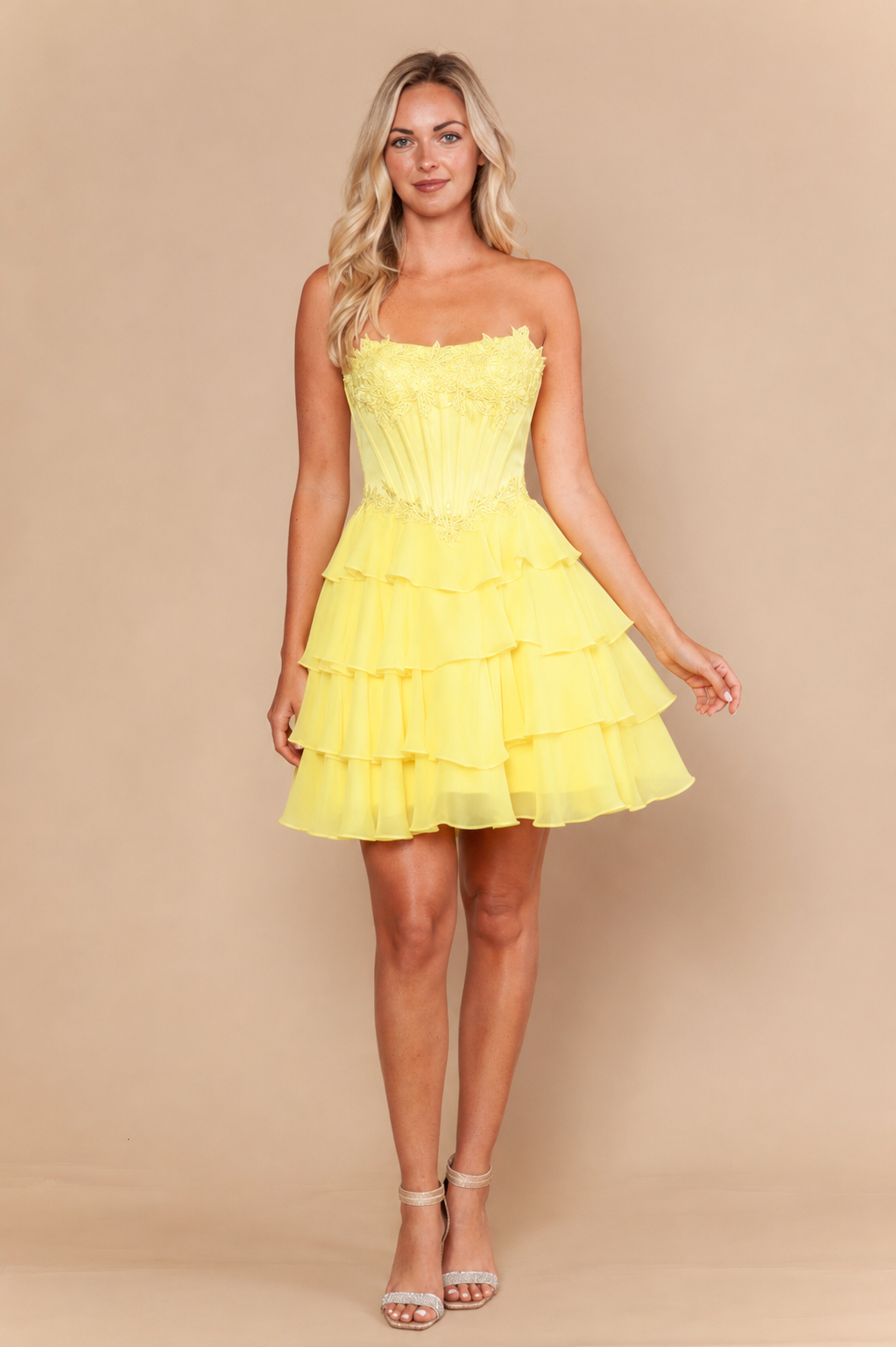 Short Strapless A-line Tiered Dress by Poly USA 26170