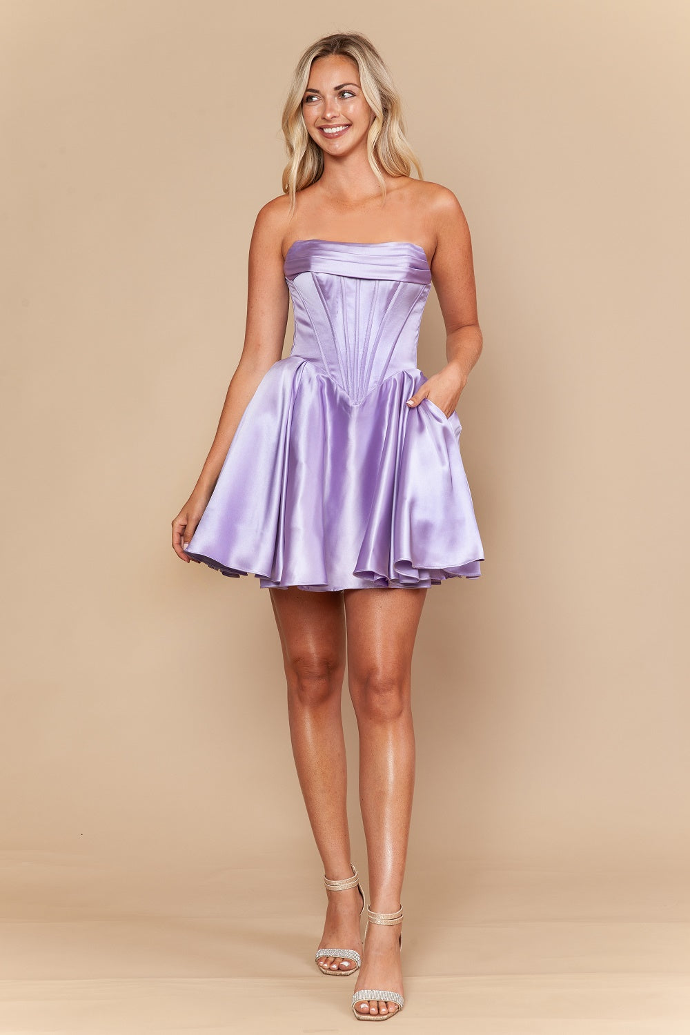 Satin Short Strapless A-line Dress by Poly USA 26176