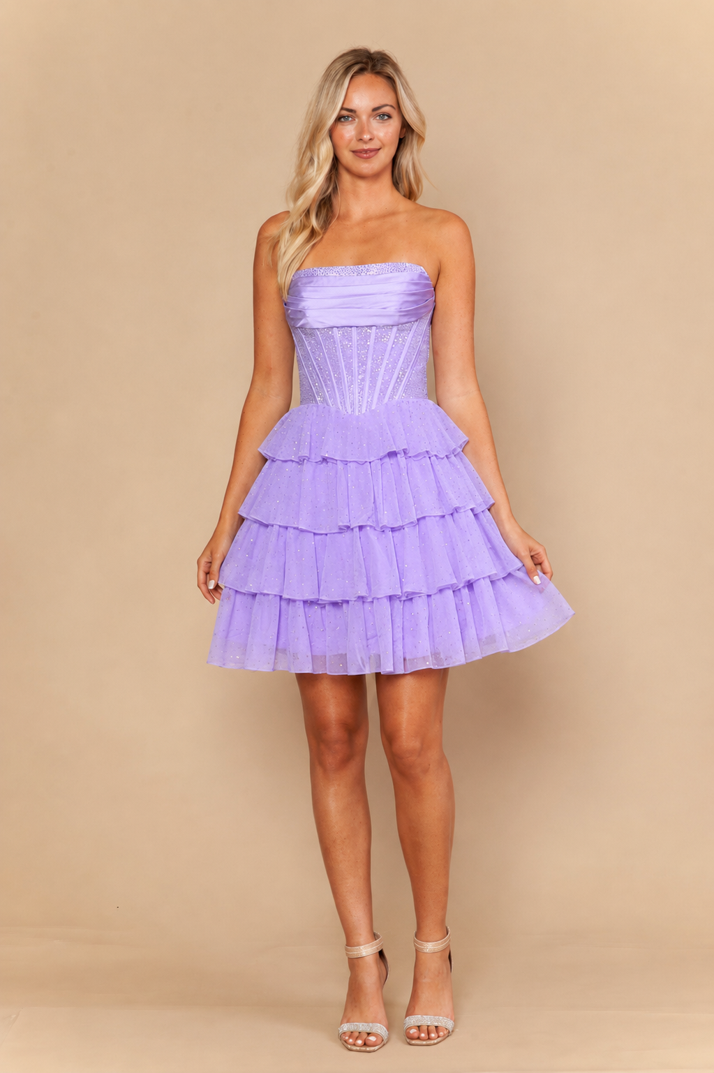 Short Strapless A-line Ruffled Dress by Poly USA 26244