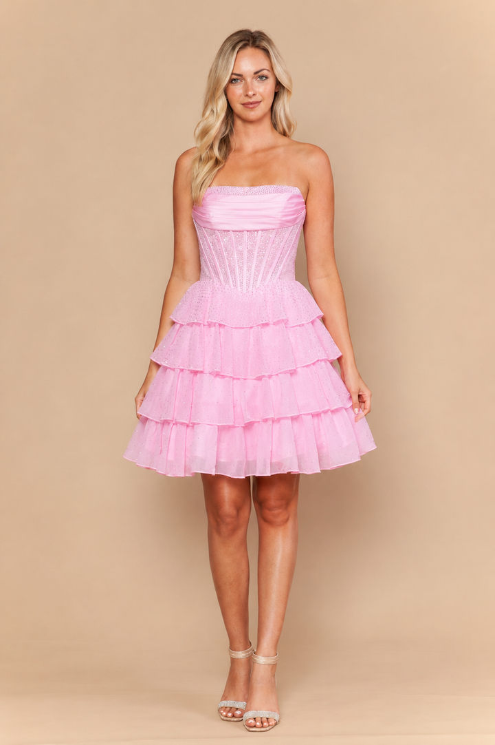 Short Strapless A-line Ruffled Dress by Poly USA 26244