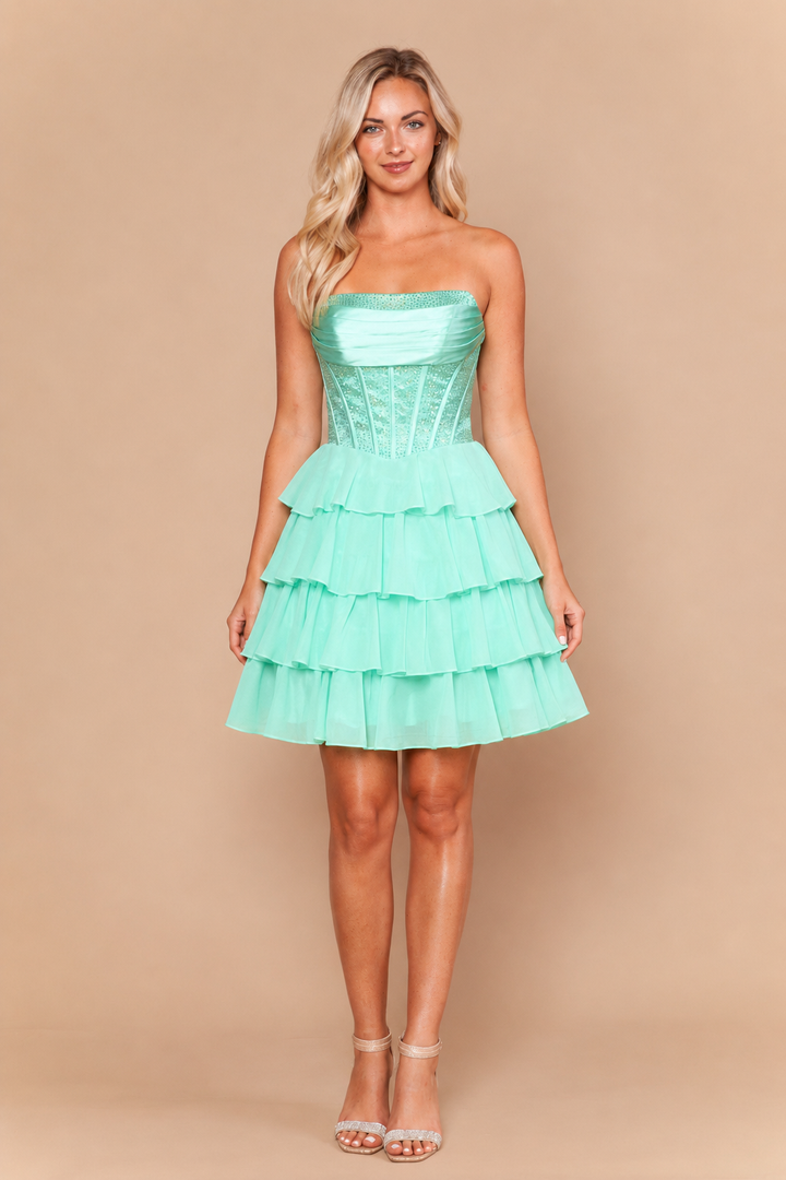 Short Strapless A-line Tiered Dress by Poly USA 26246