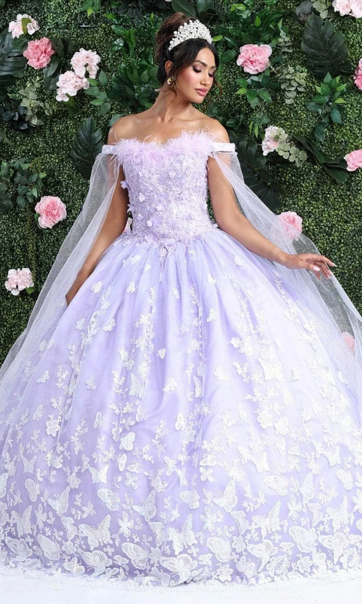 Feather Cape Sleeve Ball Gown by May Queen LK197