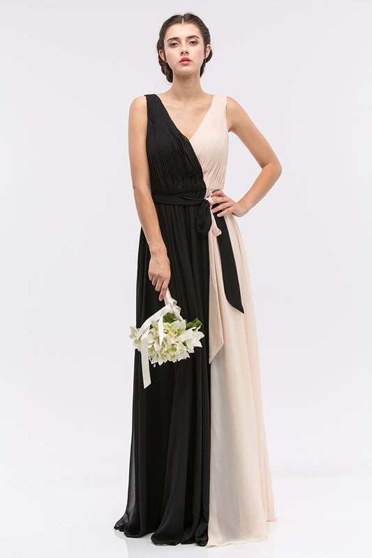 Two-Tone Chiffon V-Neck A-line Gown by Eureka 2711