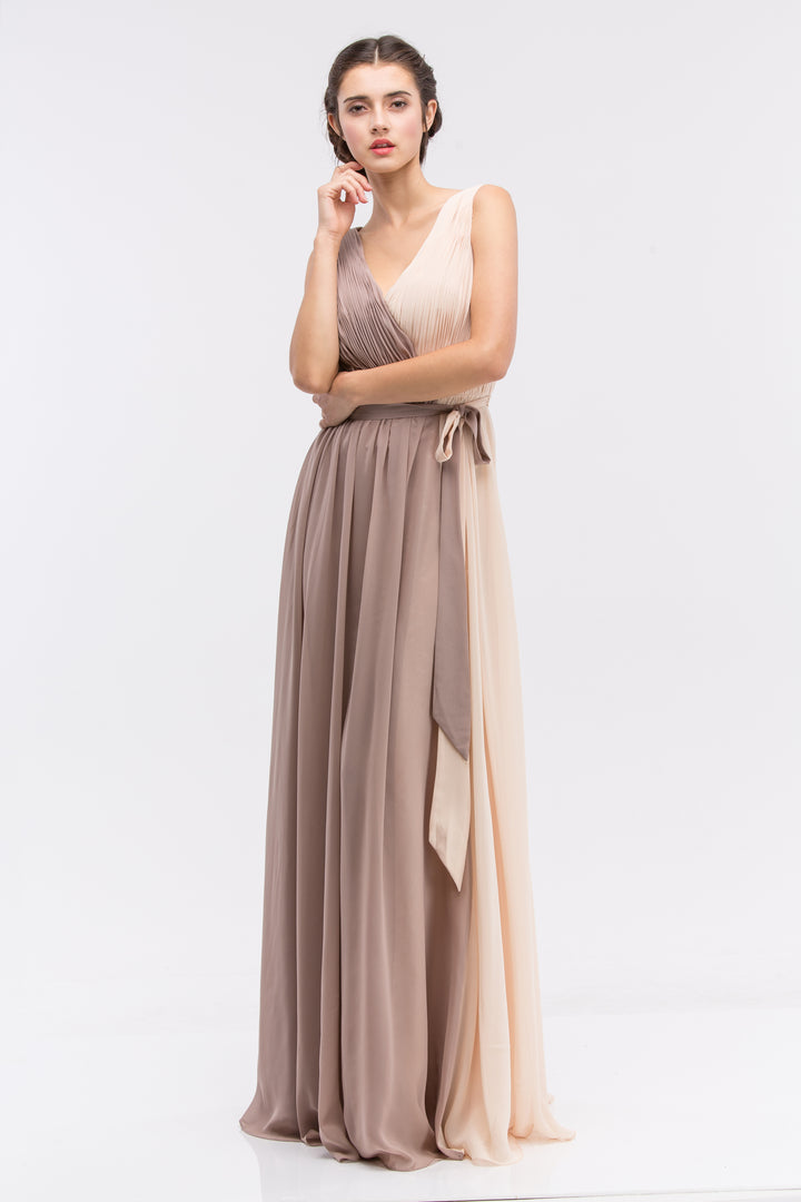 Two-Tone Chiffon V-Neck A-line Gown by Eureka 2711