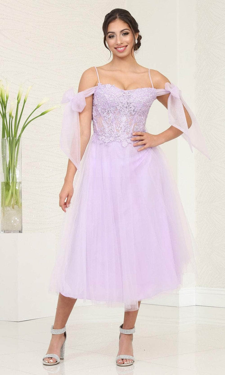 Applique Off Shoulder Midi Dress by May Queen MQ2089