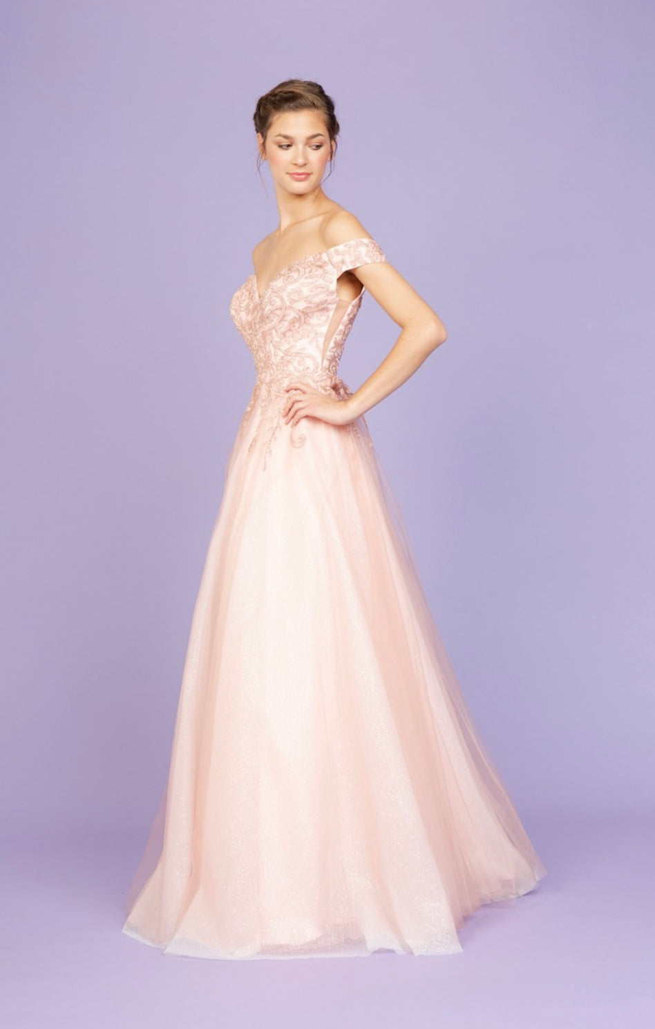 Applique Off Shoulder A-line Gown by Eureka 9191