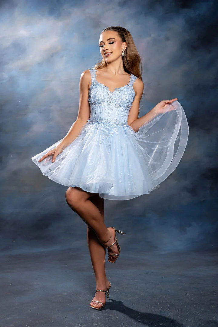 3D Floral Short Sleeveless Dress by May Queen MQ2225