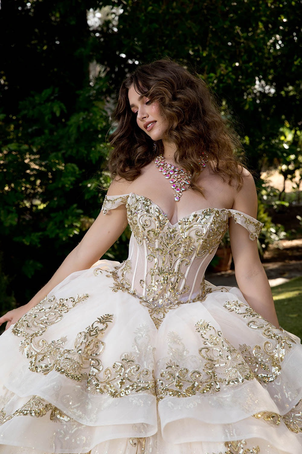 Off Shoulder Corset Ball Gown by Petite Adele PQ1074