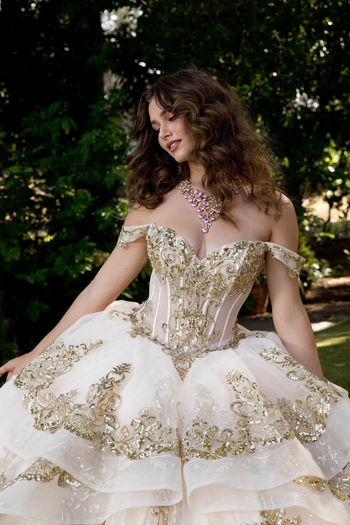 Off Shoulder Corset Ball Gown by Petite Adele PQ1074