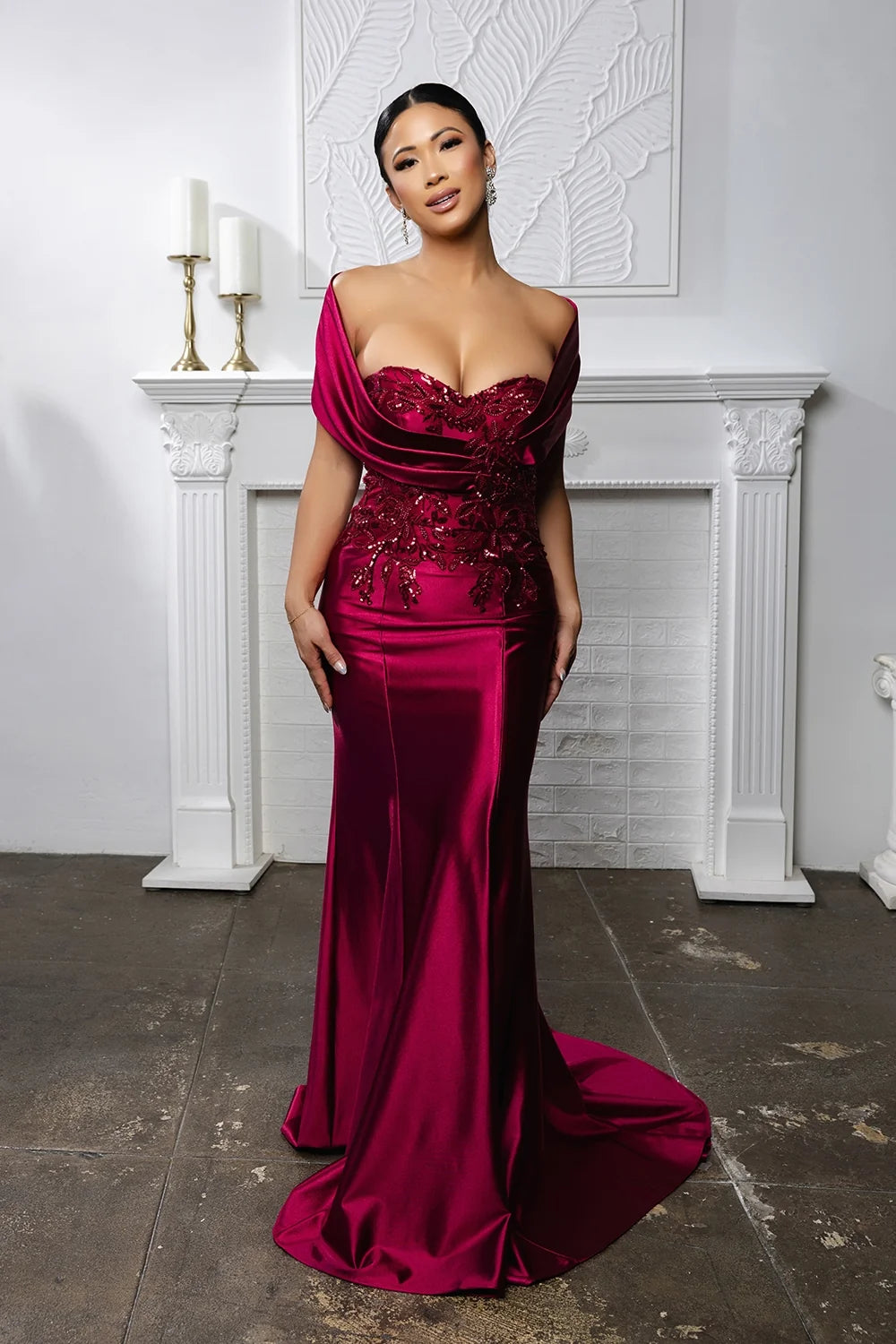 Fitted Off Shoulder Gown by May Queen MQ2174