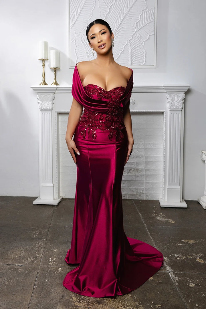 Fitted Off Shoulder Gown by May Queen MQ2174