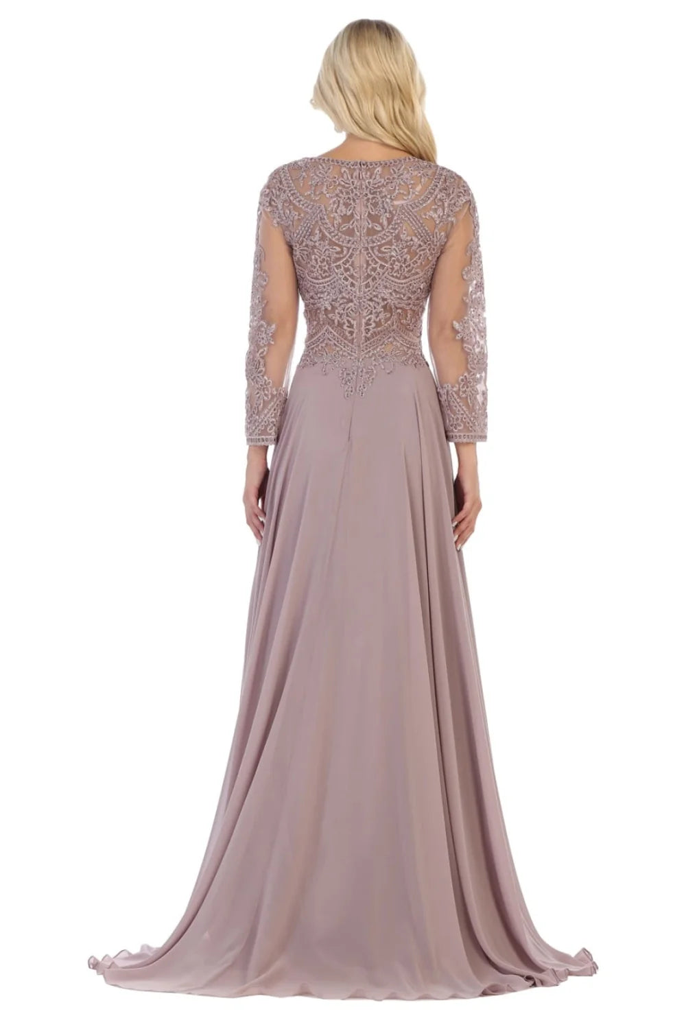 Applique 3/4 Sleeve A-line Gown by May Queen MQ1615