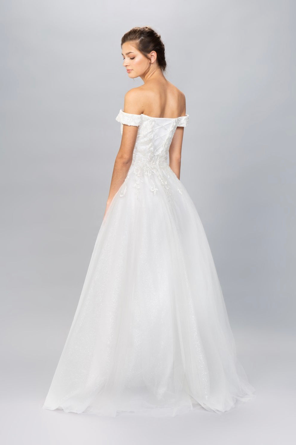 Applique Off Shoulder A-line Gown by Eureka 9191