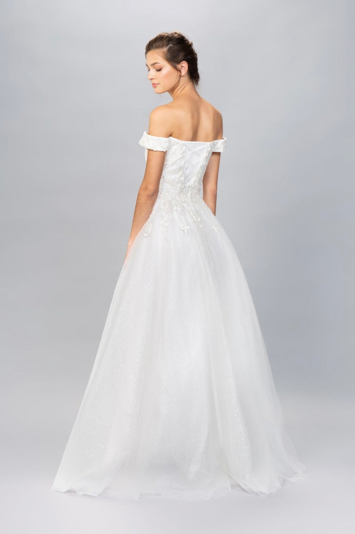 Applique Off Shoulder A-line Gown by Eureka 9191