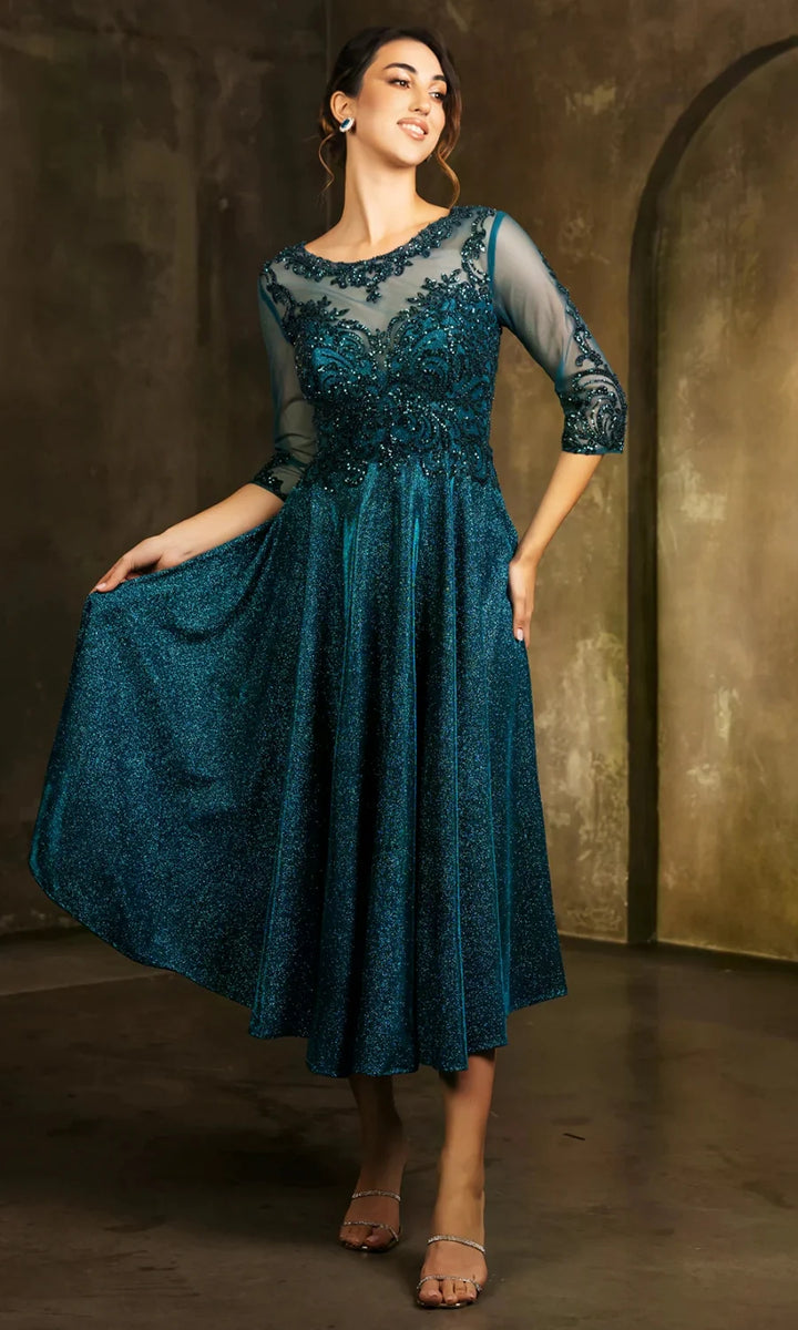 3/4 Sleeve Tea Length Dress by May Queen MQ2124