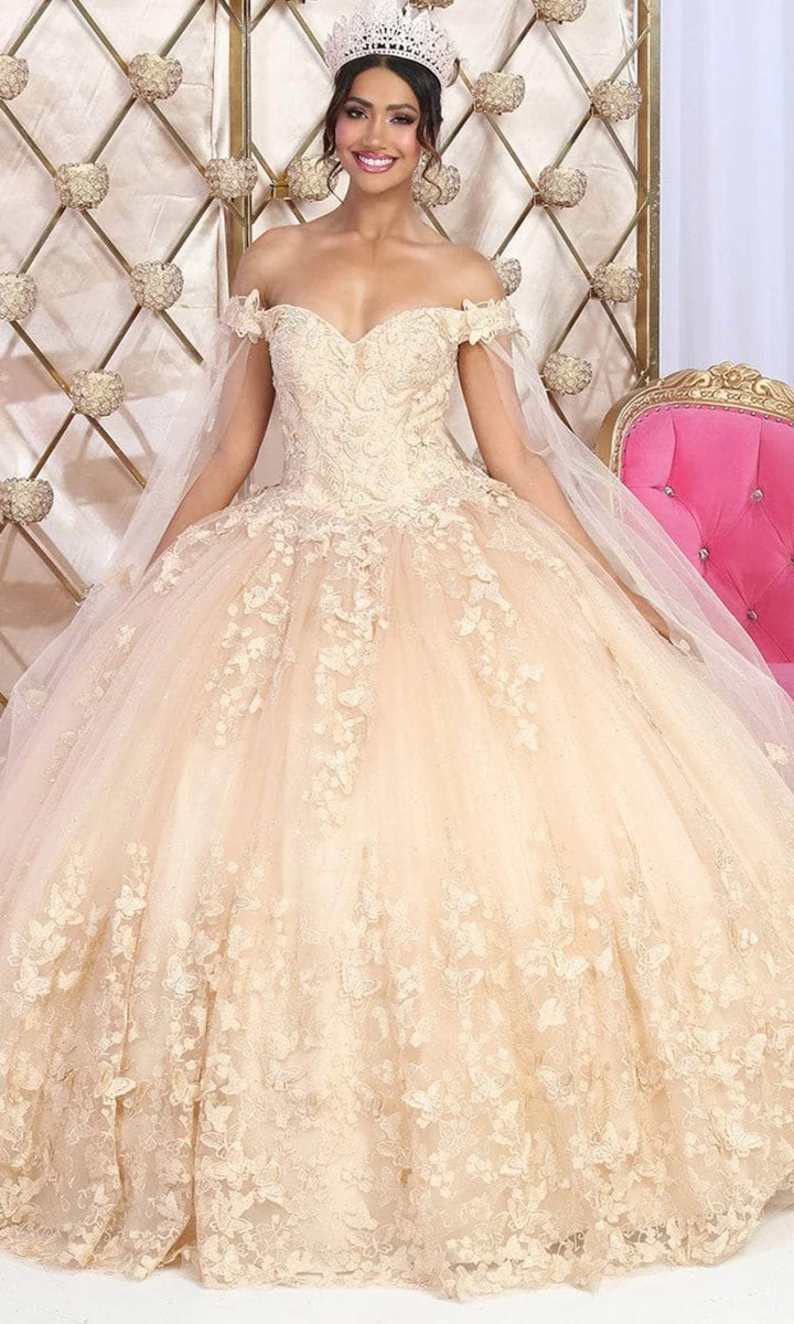 3D Butterfly Cape Sleeve Ball Gown by May Queen LK236