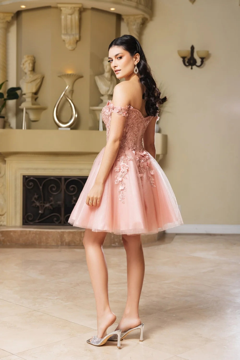 3D Floral Short Off Shoulder Dress by May Queen MQ2081