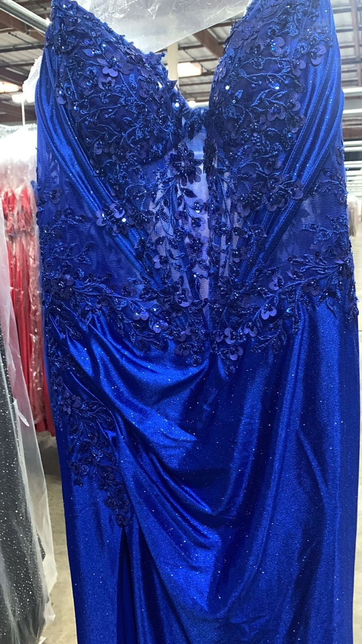 Glitter Satin Strapless Slit Gown by Ladivine CDS521