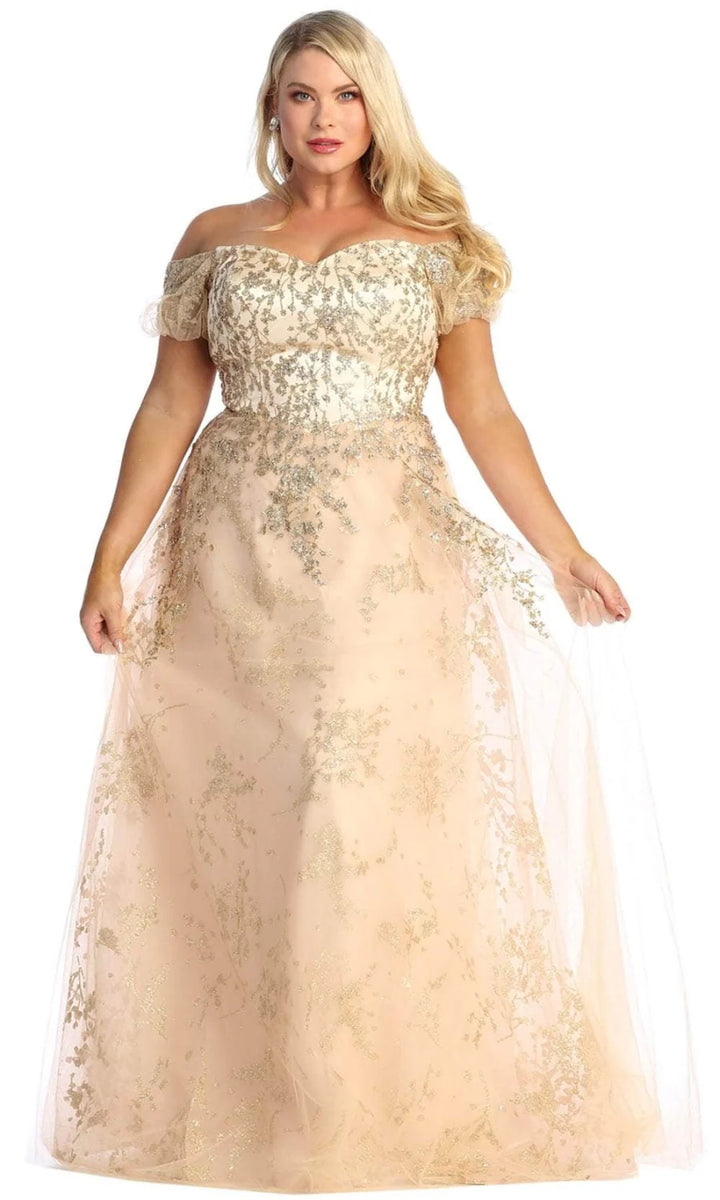 Applique Off Shoulder Gown by May Queen MQ1867