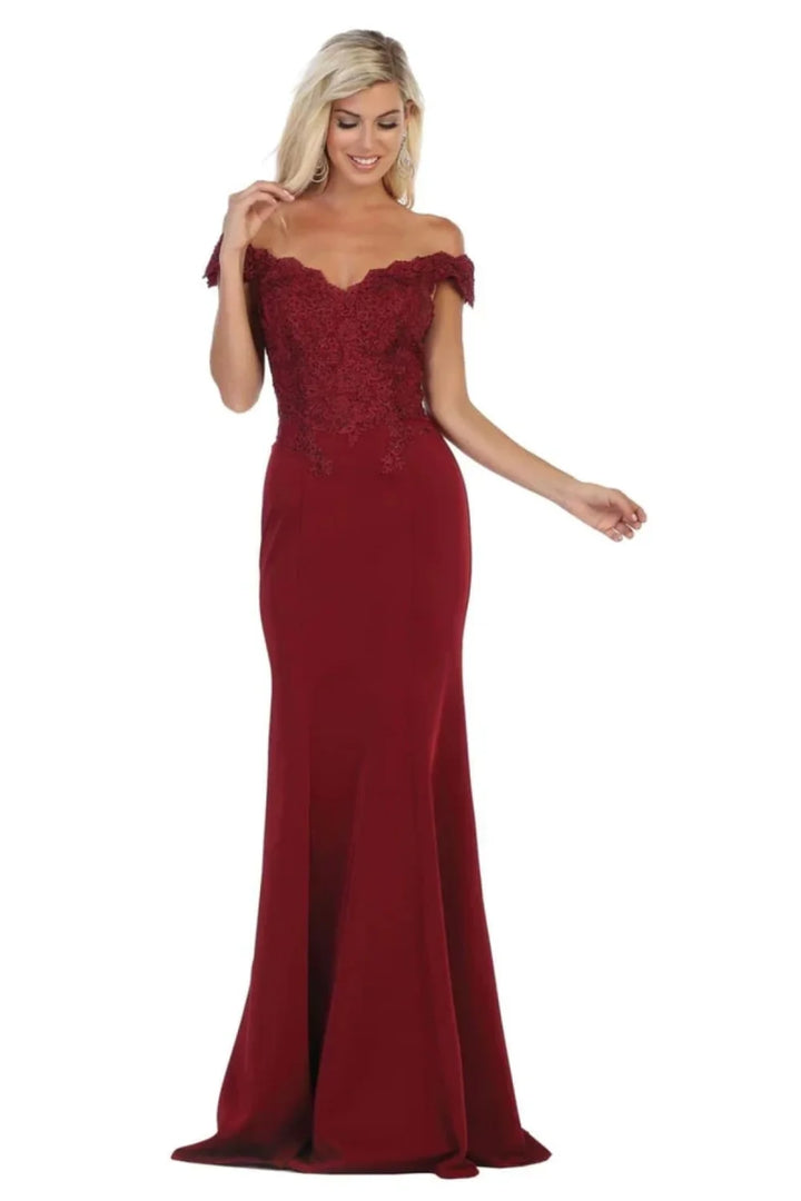 Applique Off Shoulder Gown by May Queen MQ1675