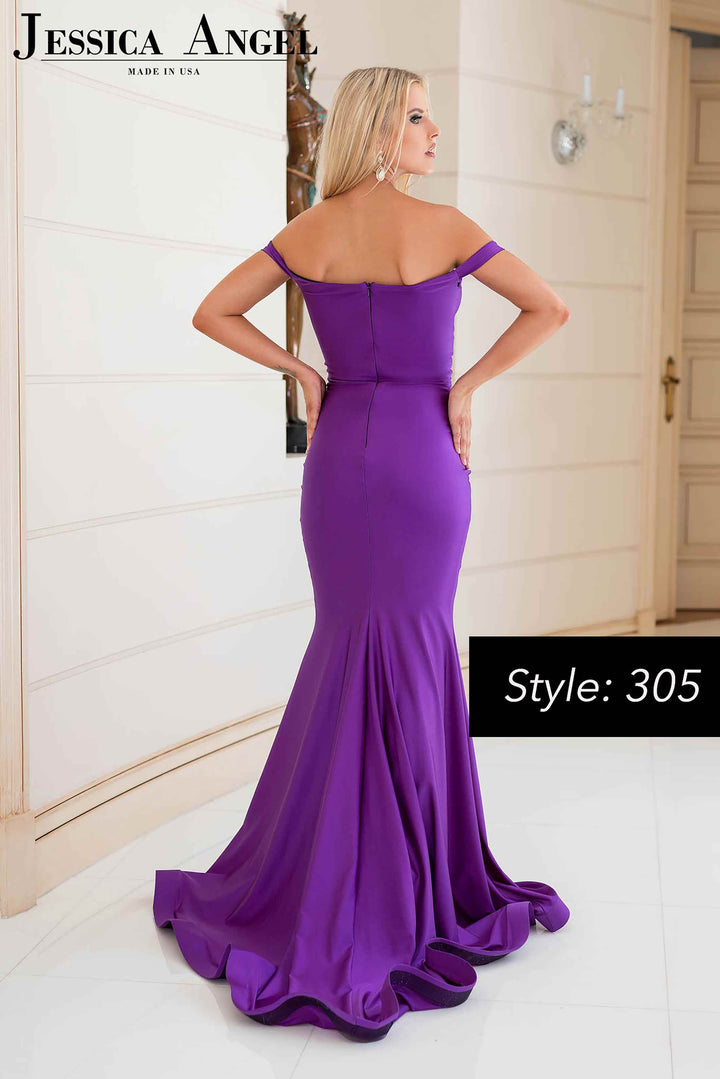 Jersey Off Shoulder Slit Gown by Jessica Angel 305