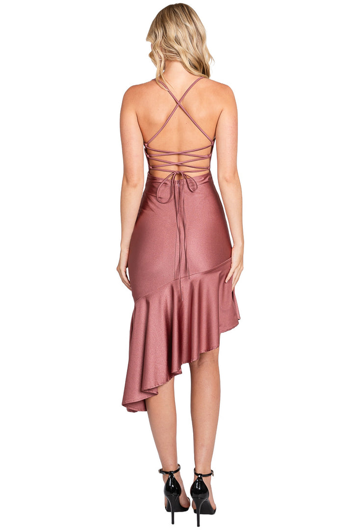 Fitted Cowl Ruffled Midi Dress by Lenovia 3064