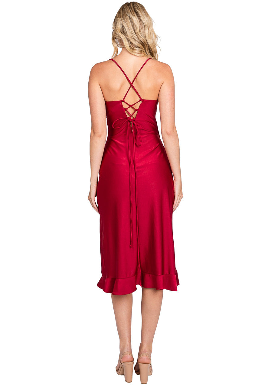 Fitted Sleeveless V-Neck Midi Dress by Lenovia 3065