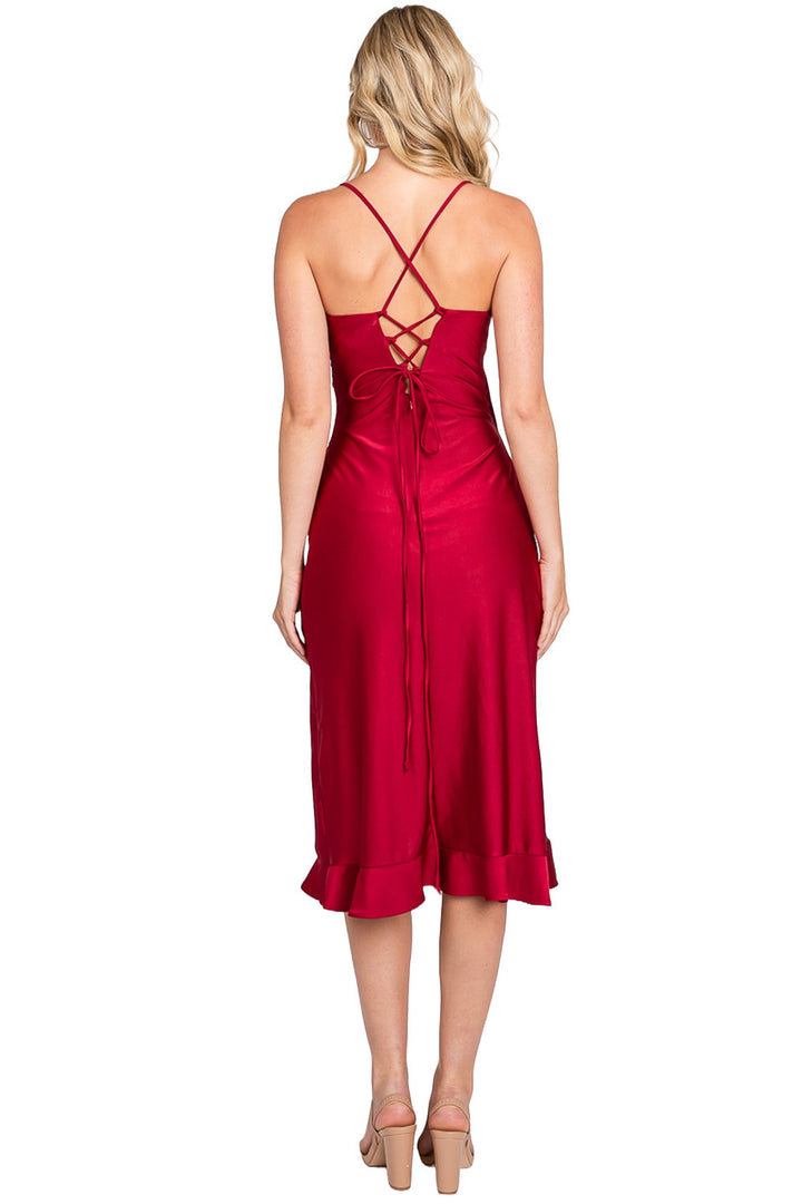 Fitted Sleeveless V-Neck Midi Dress by Lenovia 3065