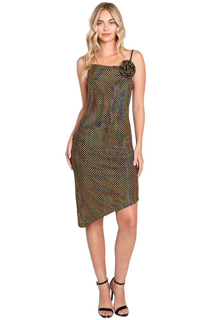 Metallic Fitted Short Sleeveless Dress by Lenovia 3072